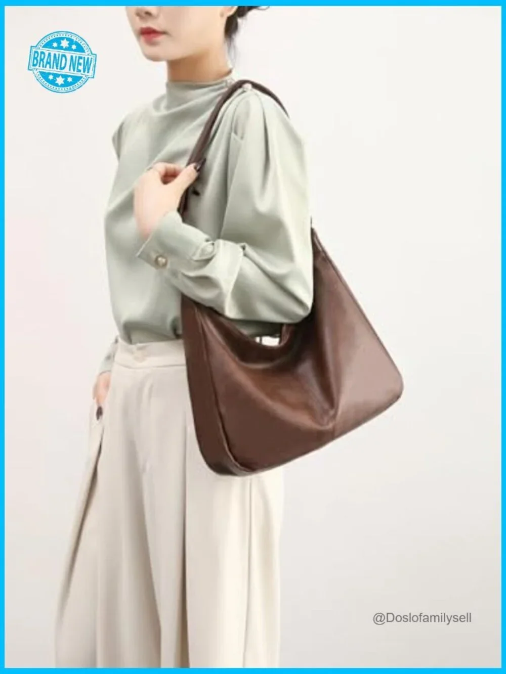 Vegan Leather Hobo Bag Foldable Slouchy Tote Crossbody Shoulder Purse Retro